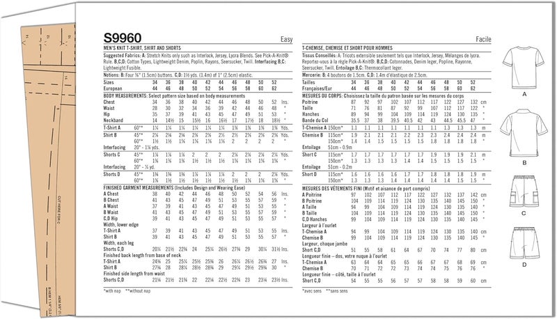 Simplicity SS9960AA Easy to Make Men's Knit T-Shirt, Shirt and Shorts Sewing Pattern Packet, Design Code S9960, Sizes 34-36-38-40-42, Multicolor - Image 2